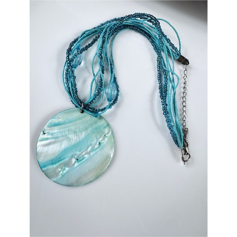Turquoise Blue Shell Pendant Multistrand Necklace